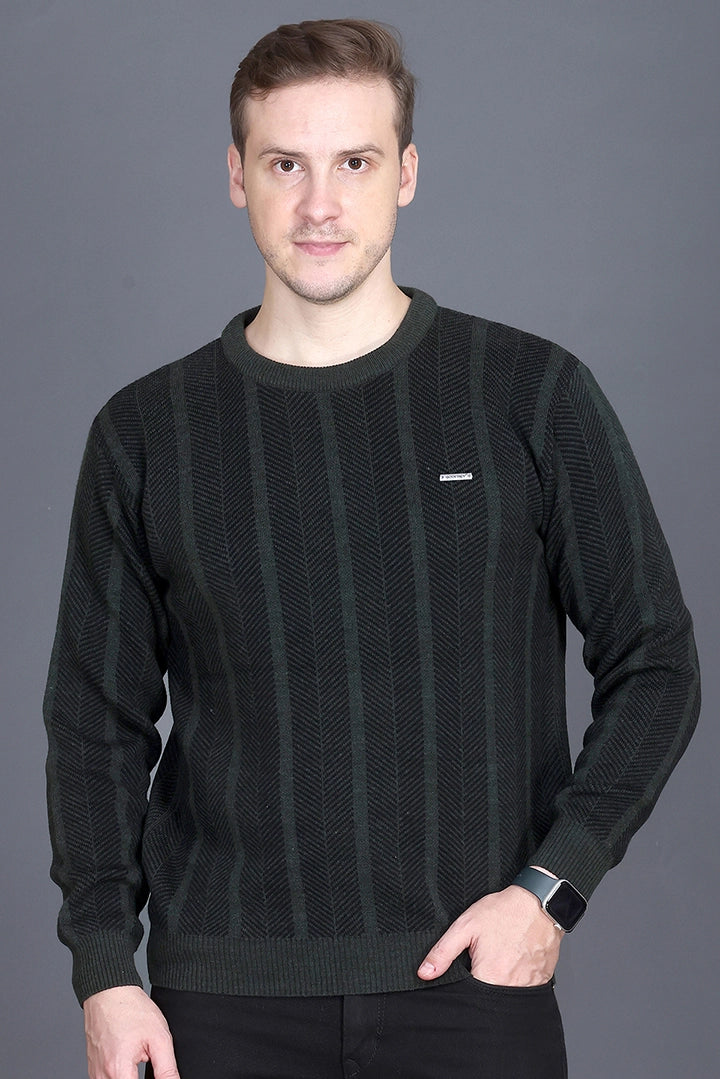 Olive Woolen Round Neck Designer Men Sweater