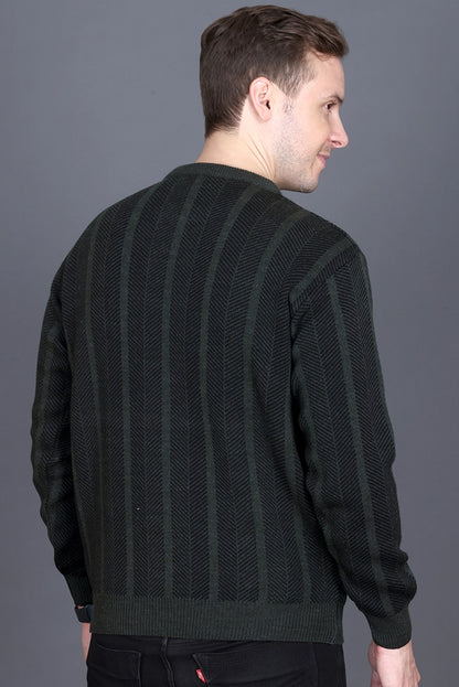 Olive Woolen Round Neck Designer Men Sweater