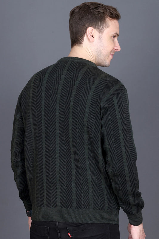 Olive Woolen Round Neck Designer Men Sweater