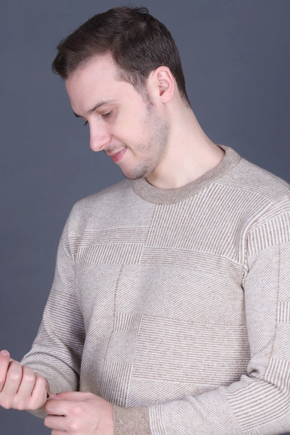 Mouse Brown Woolen Round Neck Designer Men Sweater
