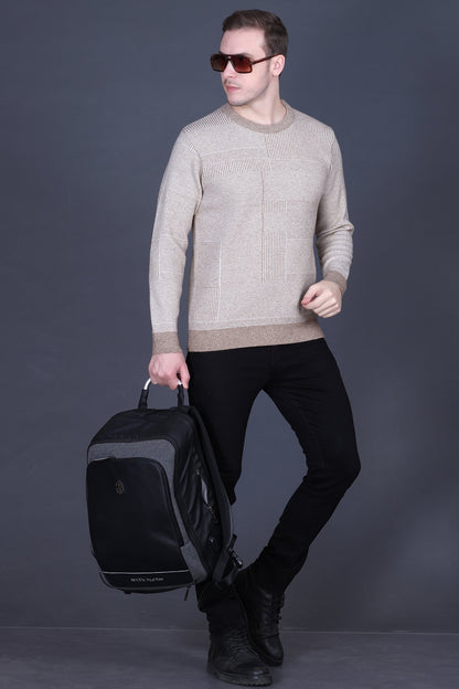Mouse Brown Woolen Round Neck Designer Men Sweater