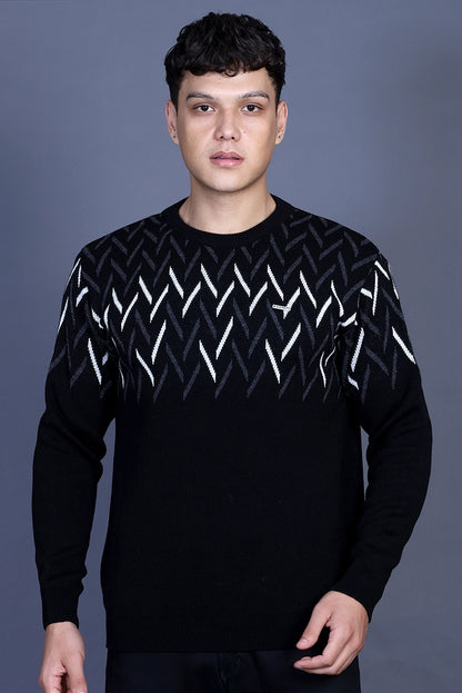 Black Woolen Round Neck Designer Men Sweater