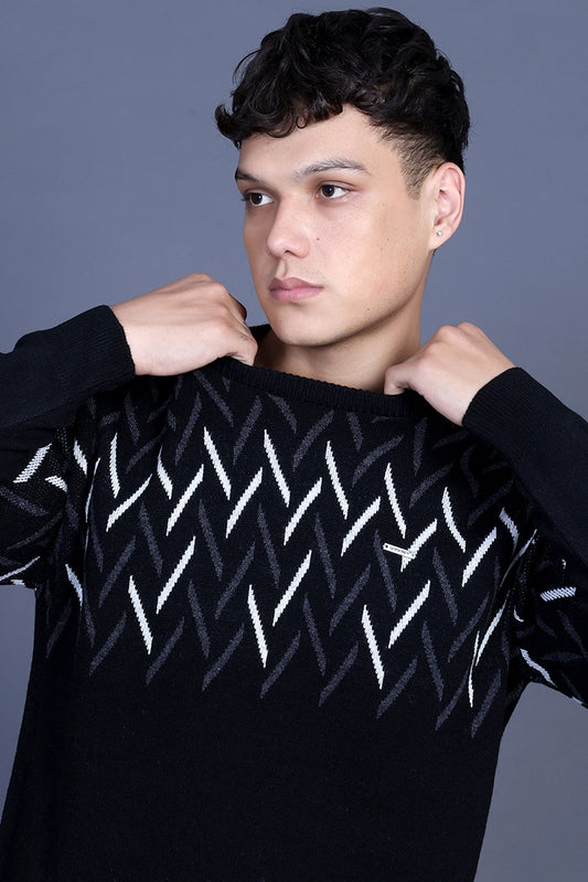 Black Woolen Round Neck Designer Men Sweater