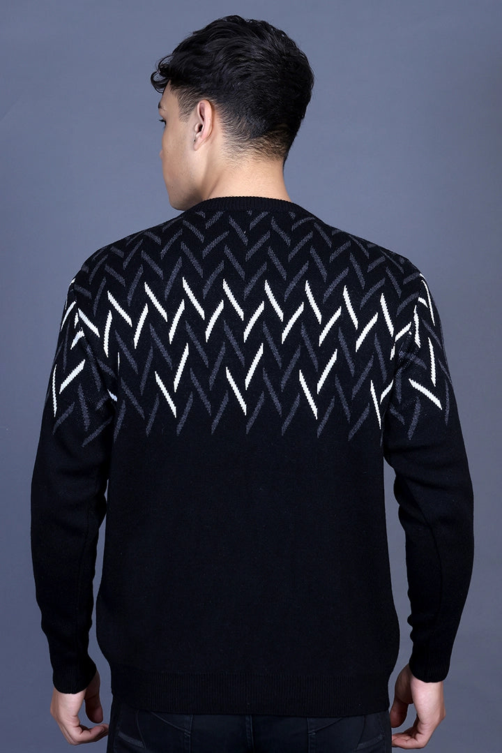 Black Woolen Round Neck Designer Men Sweater