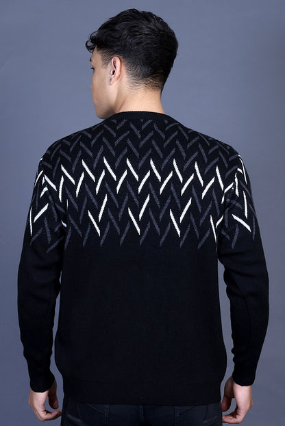 Black Woolen Round Neck Designer Men Sweater