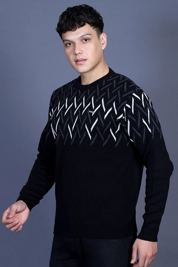 Black Woolen Round Neck Designer Men Sweater