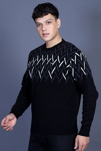 Black Woolen Round Neck Designer Men Sweater