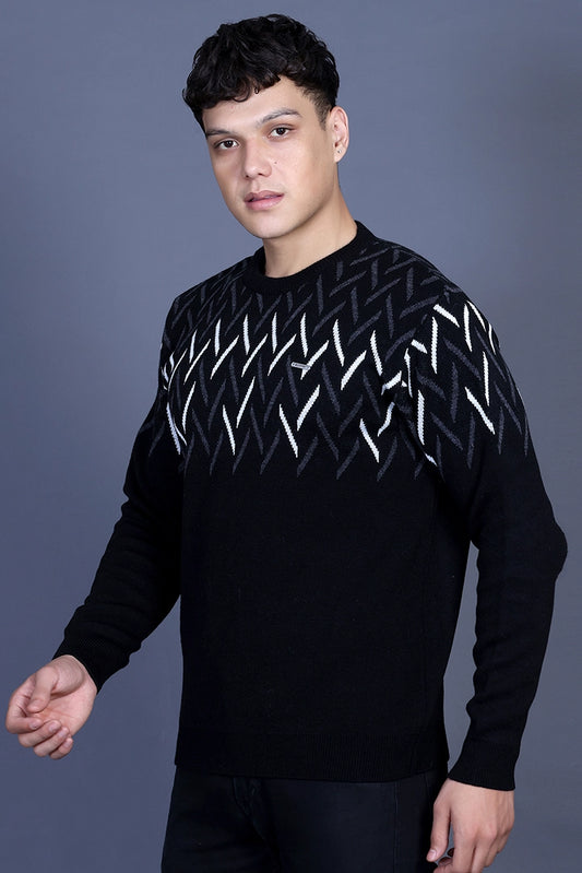 Black Woolen Round Neck Designer Men Sweater
