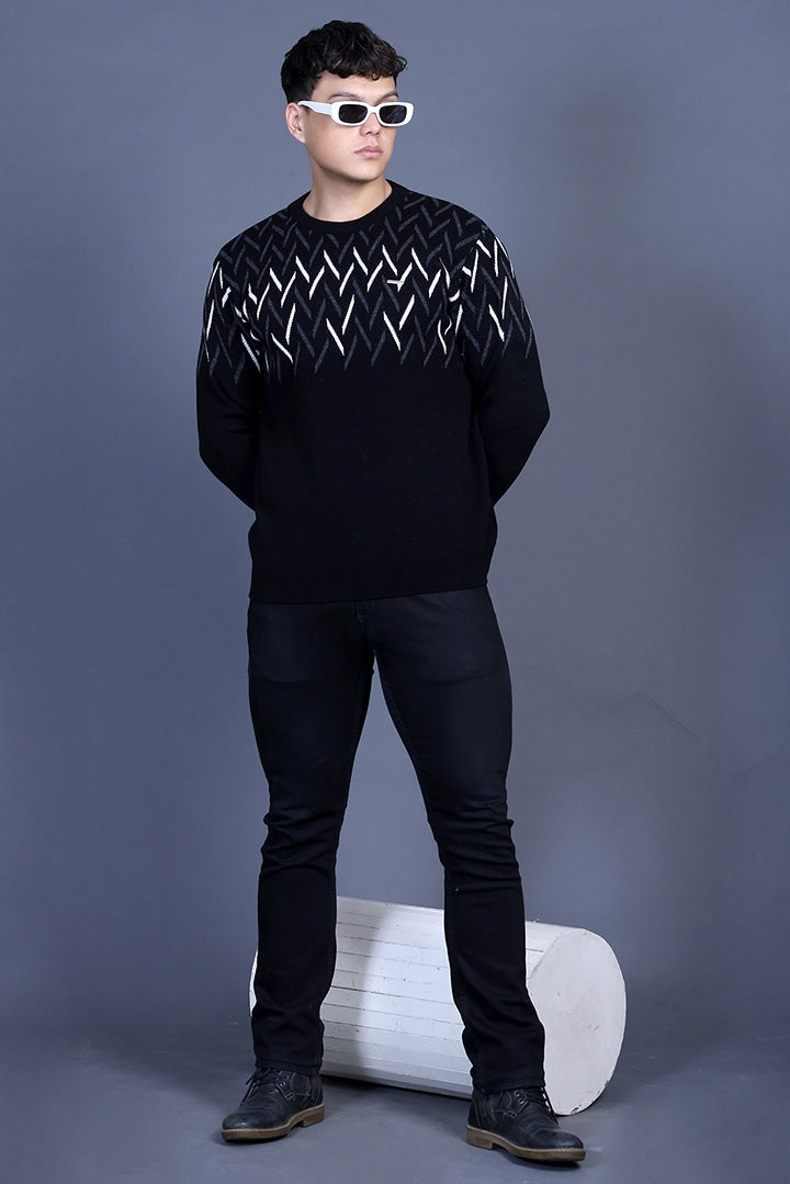 Black Woolen Round Neck Designer Men Sweater