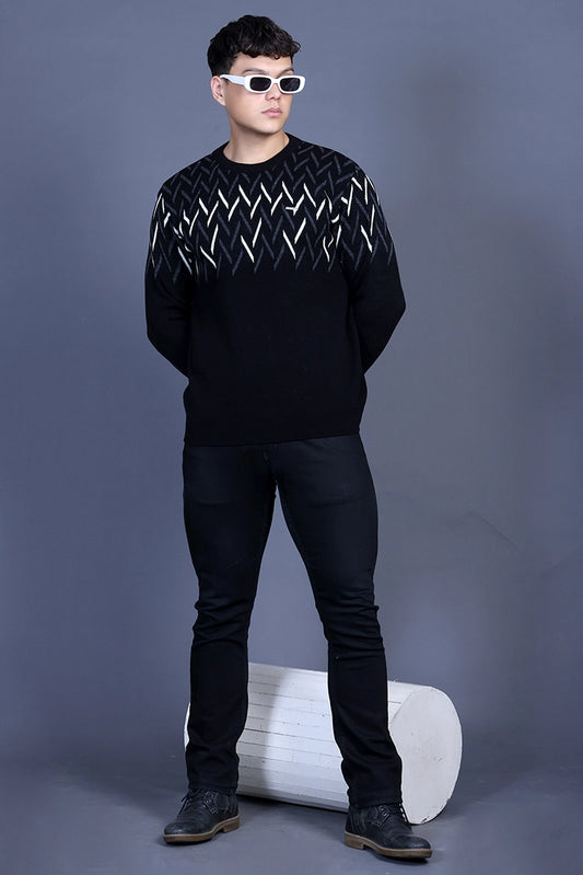 Black Woolen Round Neck Designer Men Sweater