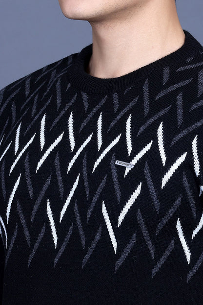 Black Woolen Round Neck Designer Men Sweater