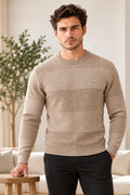Beige Woolen Round Neck Men Sweater
