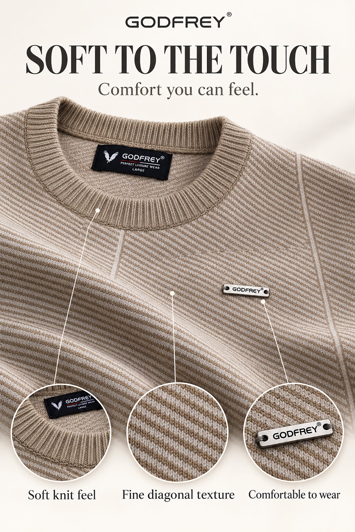 Beige Woolen Round Neck Men Sweater