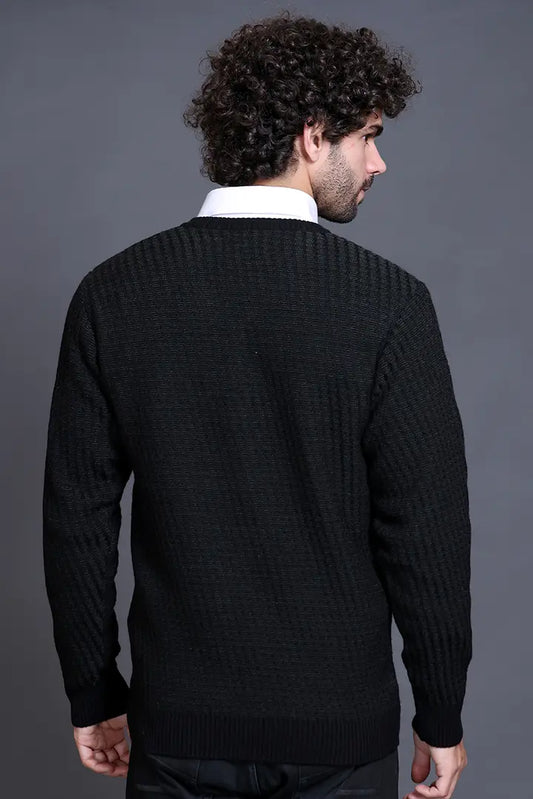 Black Woolen V-Neck Designer Men Sweater