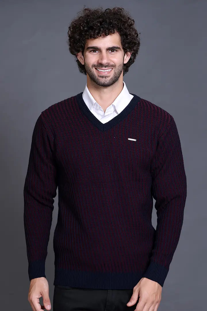 Navy Woolen V-Neck Designer Men Sweater