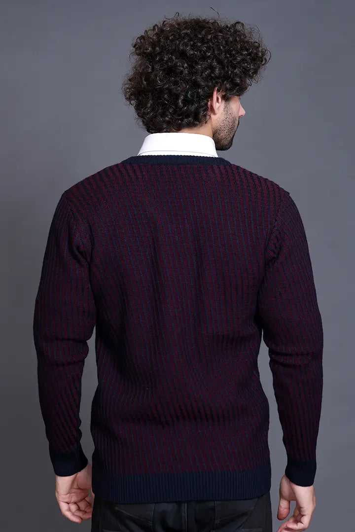 Navy Woolen V-Neck Designer Men Sweater