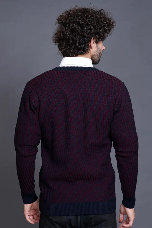 Navy Woolen V-Neck Designer Men Sweater