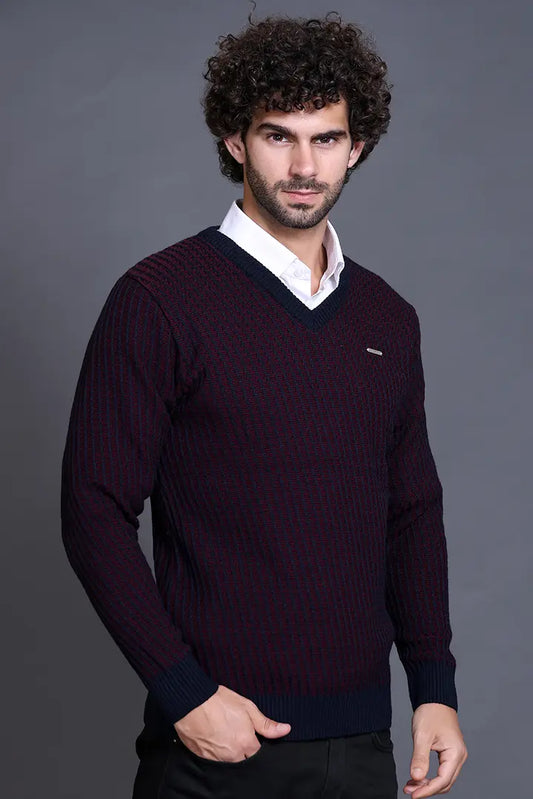 Navy Woolen V-Neck Designer Men Sweater