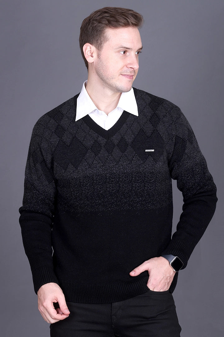 Black Woolen V-Neck Designer Men Sweater