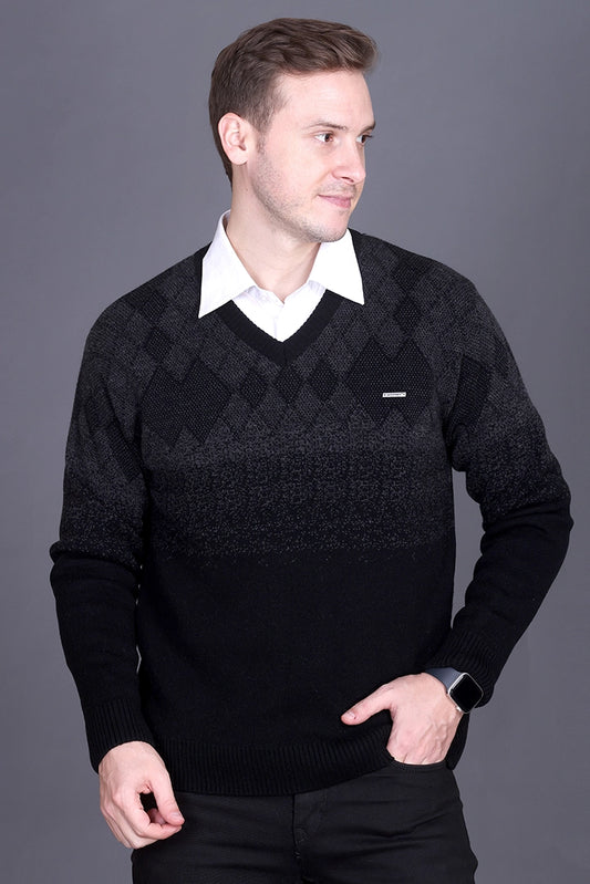 Black Woolen V-Neck Designer Men Sweater