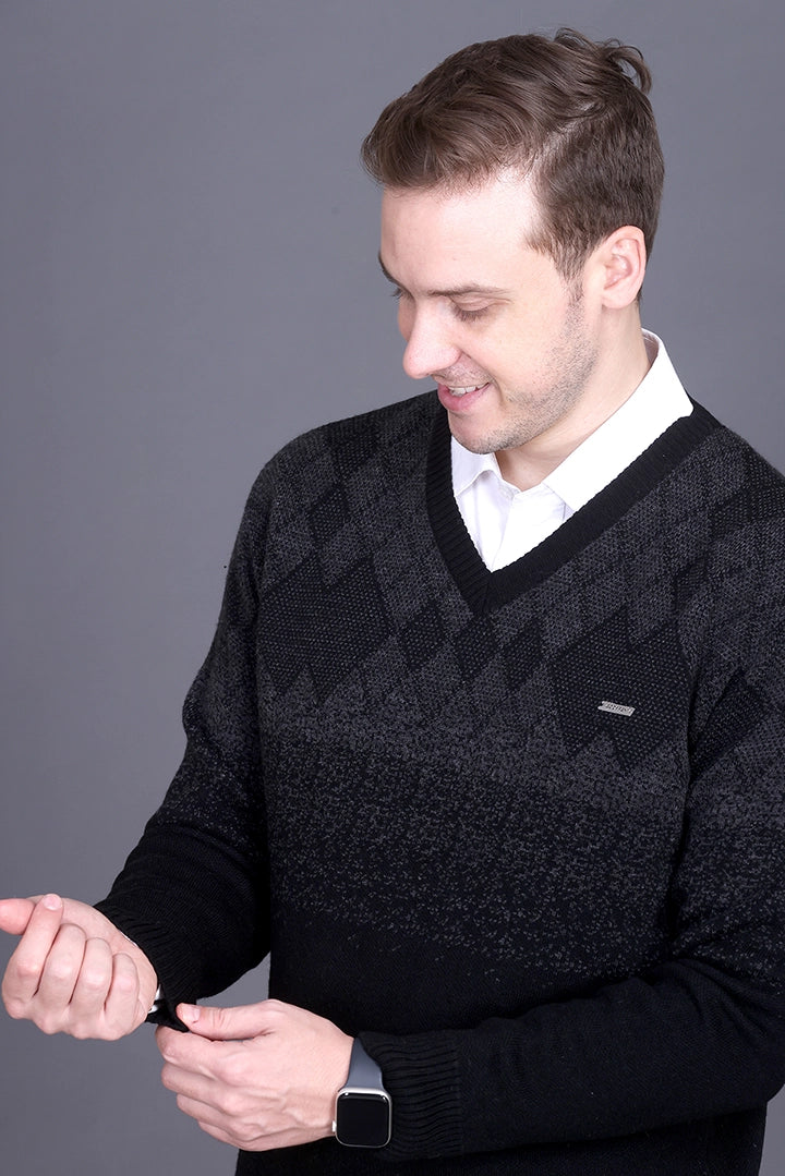 Black Woolen V-Neck Designer Men Sweater