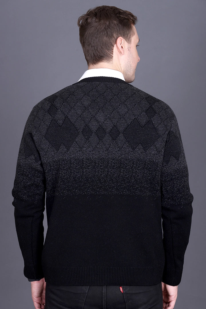 Black Woolen V-Neck Designer Men Sweater
