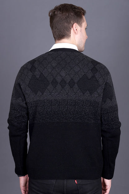 Black Woolen V-Neck Designer Men Sweater
