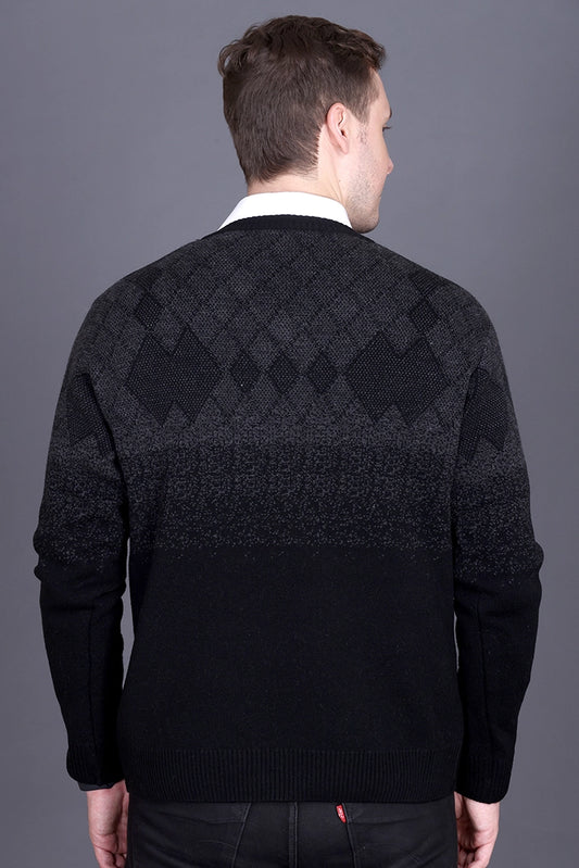 Black Woolen V-Neck Designer Men Sweater
