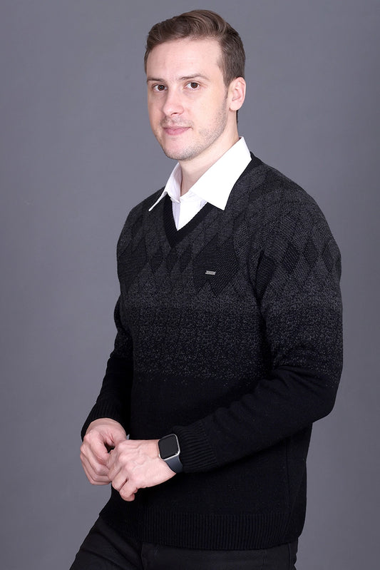 Black Woolen V-Neck Designer Men Sweater