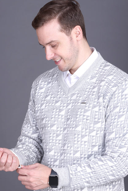 Off White Woolen V-Neck Designer Men Sweater