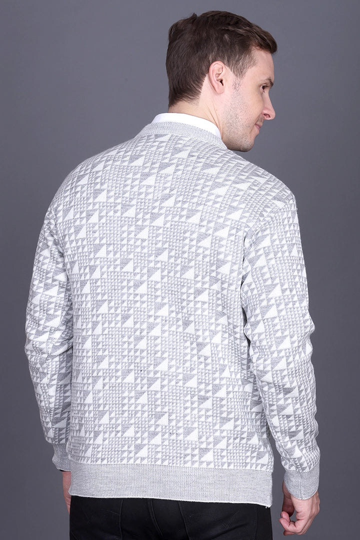 Off White Woolen V-Neck Designer Men Sweater