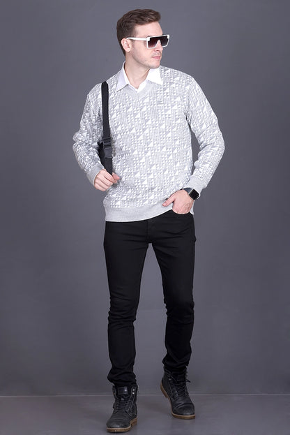 Off White Woolen V-Neck Designer Men Sweater