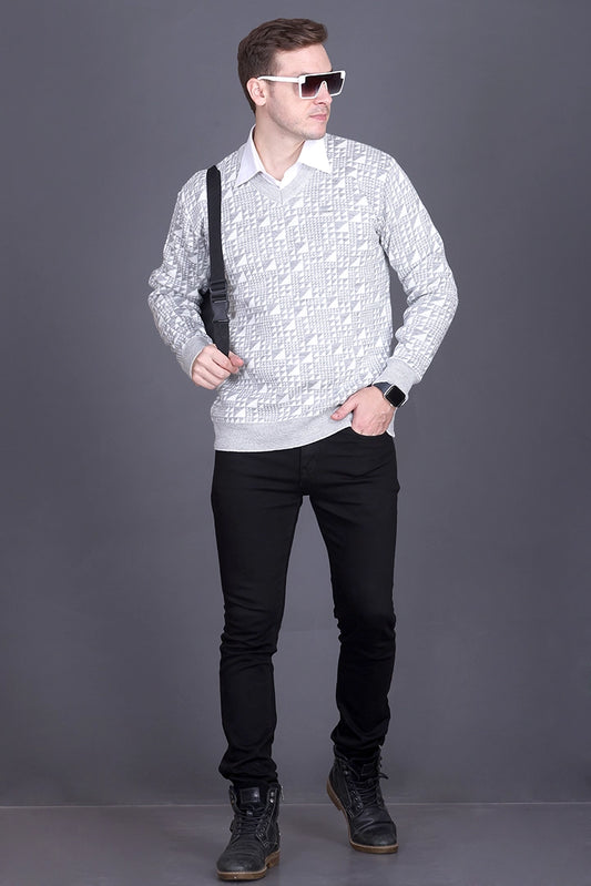 Off White Woolen V-Neck Designer Men Sweater