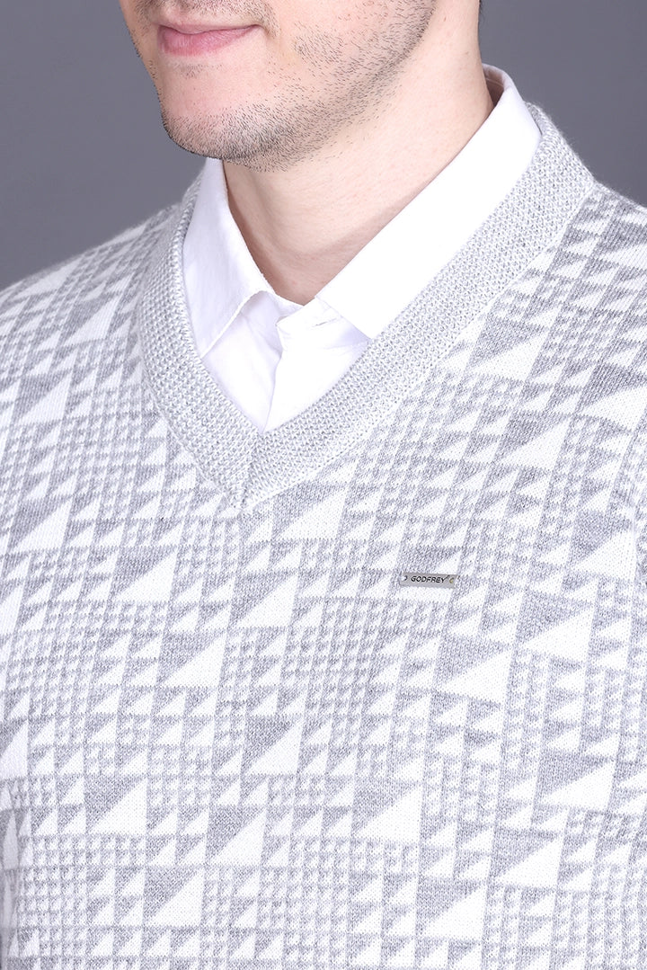 Off White Woolen V-Neck Designer Men Sweater
