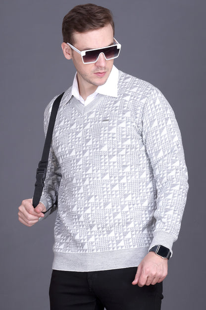 Off White Woolen V-Neck Designer Men Sweater