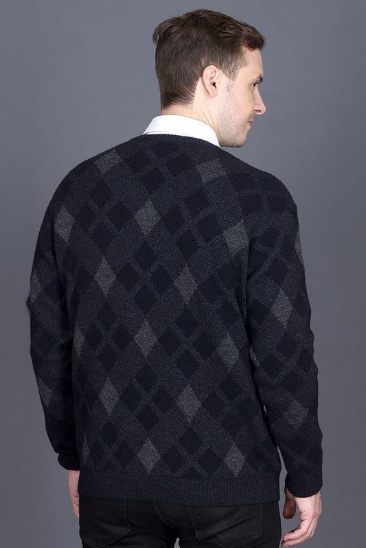 Black Grey Woolen V-Neck Designer Men Sweater
