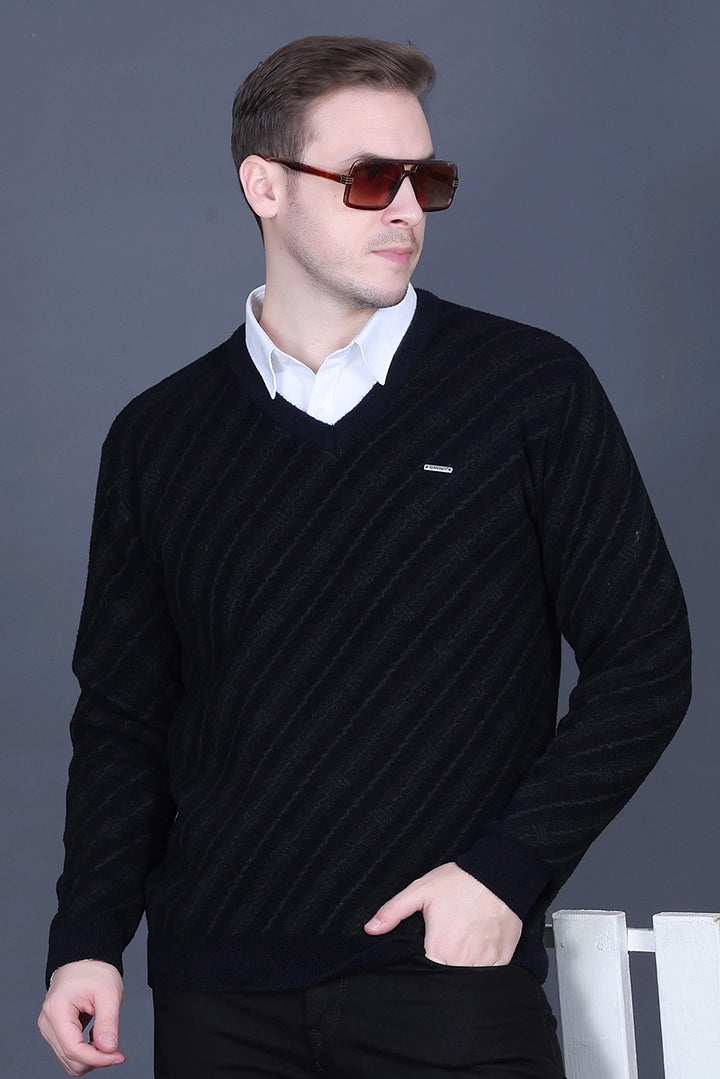 Black Olive Woolen V-Neck Designer Men Sweater