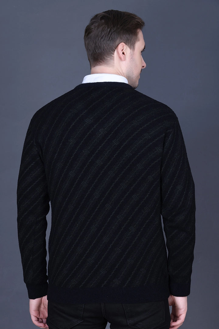 Black Olive Woolen V-Neck Designer Men Sweater