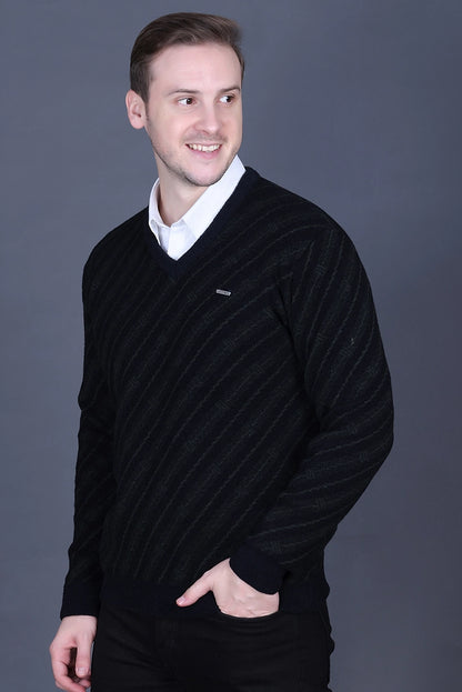 Black Olive Woolen V-Neck Designer Men Sweater