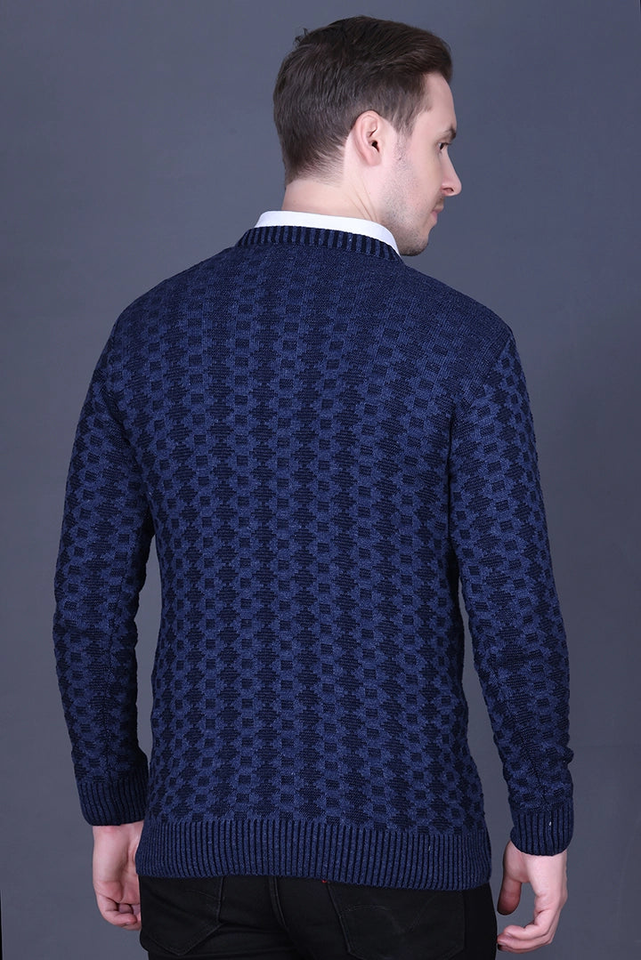Denim Woolen V-Neck Pullover Sweater for Men
