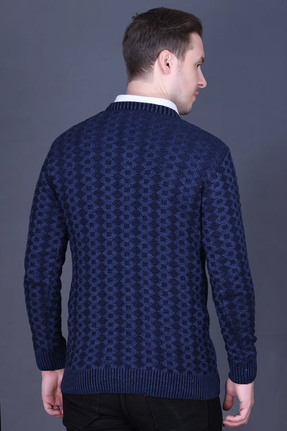 Denim Woolen V-Neck Pullover Sweater for Men