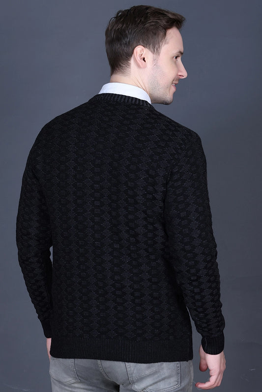 Black Woolen V-Neck Pullover Sweater for Men