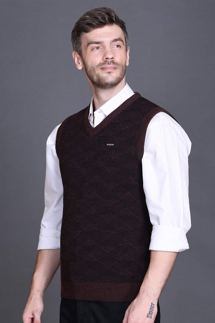 Coffee Black V-Neck Sleeveless Half Sweater For Men