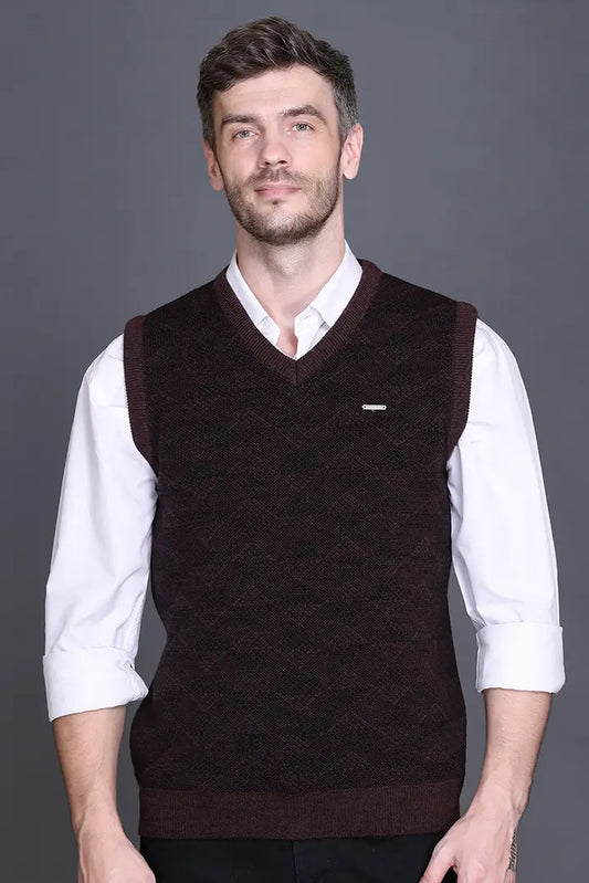 Coffee Black V-Neck Sleeveless Half Sweater For Men