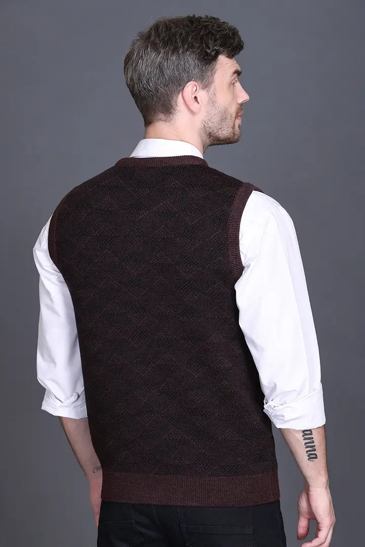 Coffee Black V-Neck Sleeveless Half Sweater For Men