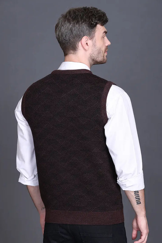Coffee Black V-Neck Sleeveless Half Sweater For Men