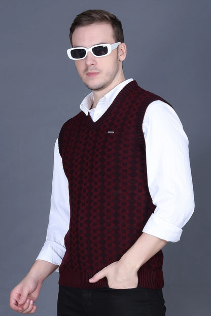 Black Woolen V-Neck Sleeveless Half Sweater For Men