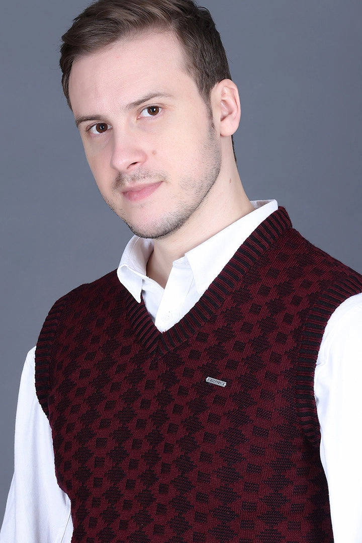 Black Woolen V-Neck Sleeveless Half Sweater For Men
