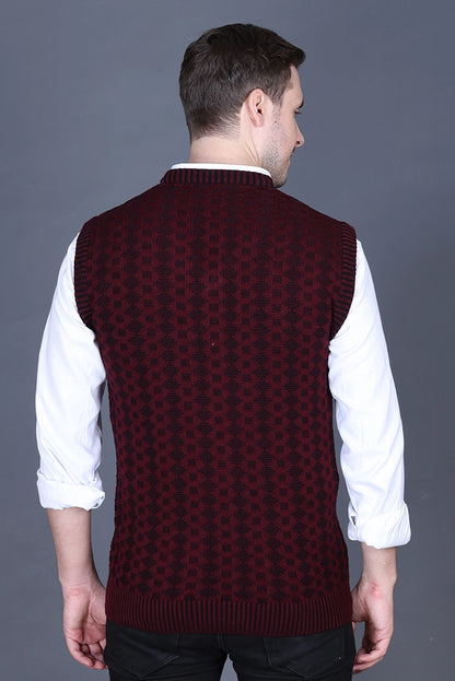 Black Woolen V-Neck Sleeveless Half Sweater For Men