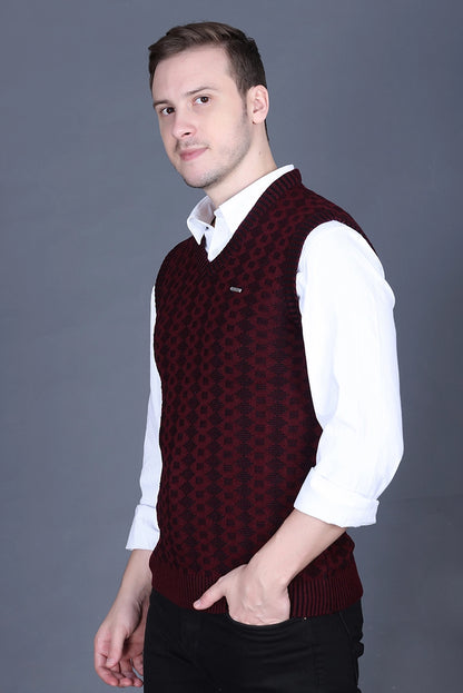 Black Woolen V-Neck Sleeveless Half Sweater For Men